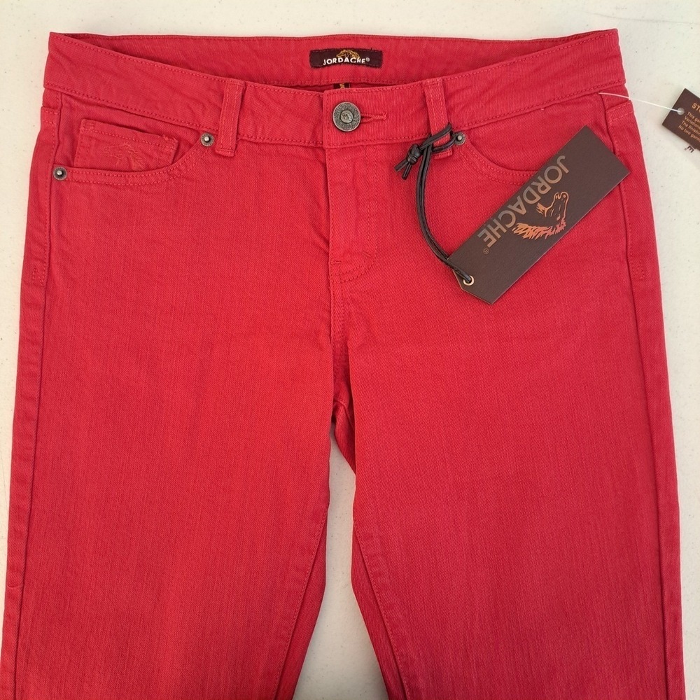 Jordache Slim Straight Jeans 14/16 Cherry Red Morgan Mid Rise Stretch 1389-442